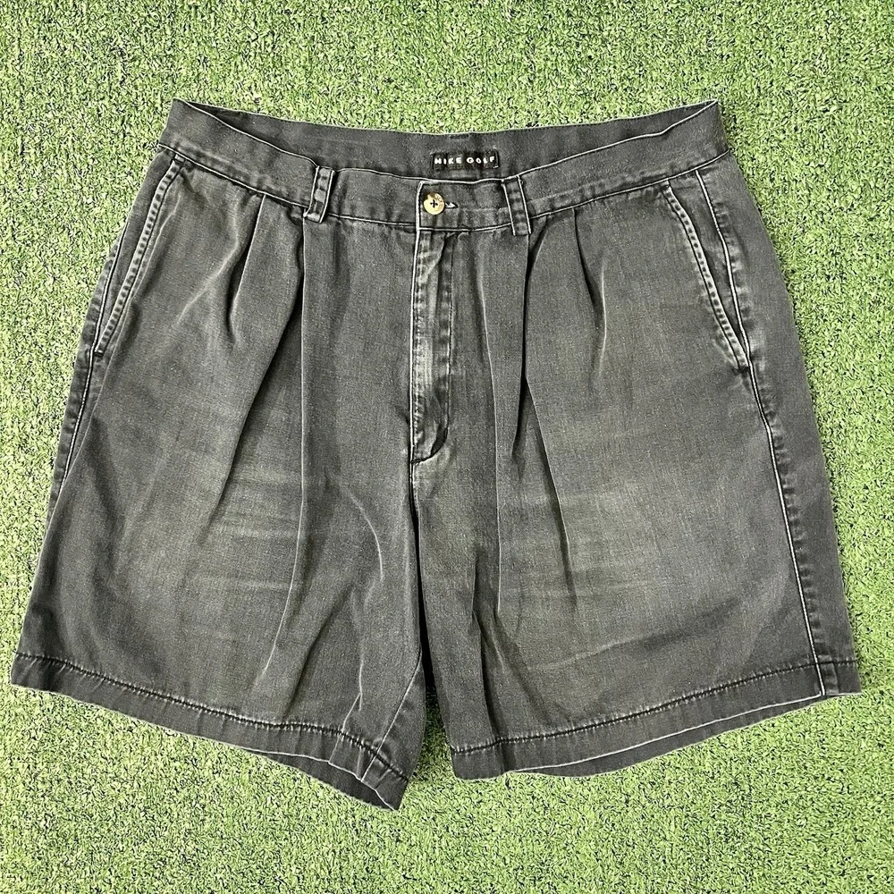 Vtg 90s Nike Golf Men Charcoal Pleated Front Chino Shorts Sz 36 Baggy Y2K